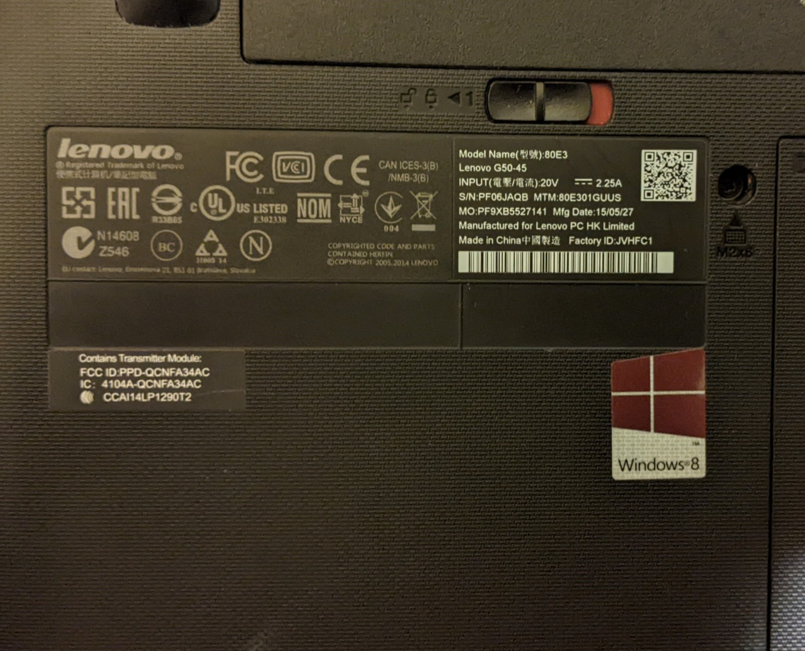 Lenovo G50-45 80E3 Laptop Broken screen No HDD NO AC AMD A8-6410 2.00GHz 6GB RAM