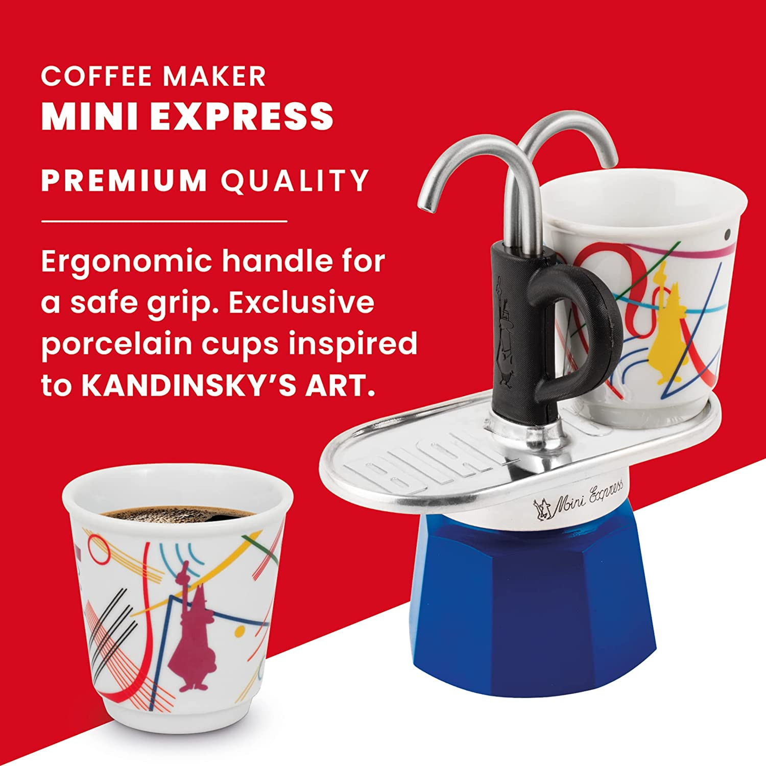 – Mini Express Kandinsky: Moka Set Includes Coffee Maker 2-Cups (2.8 Oz) + 2 Sho