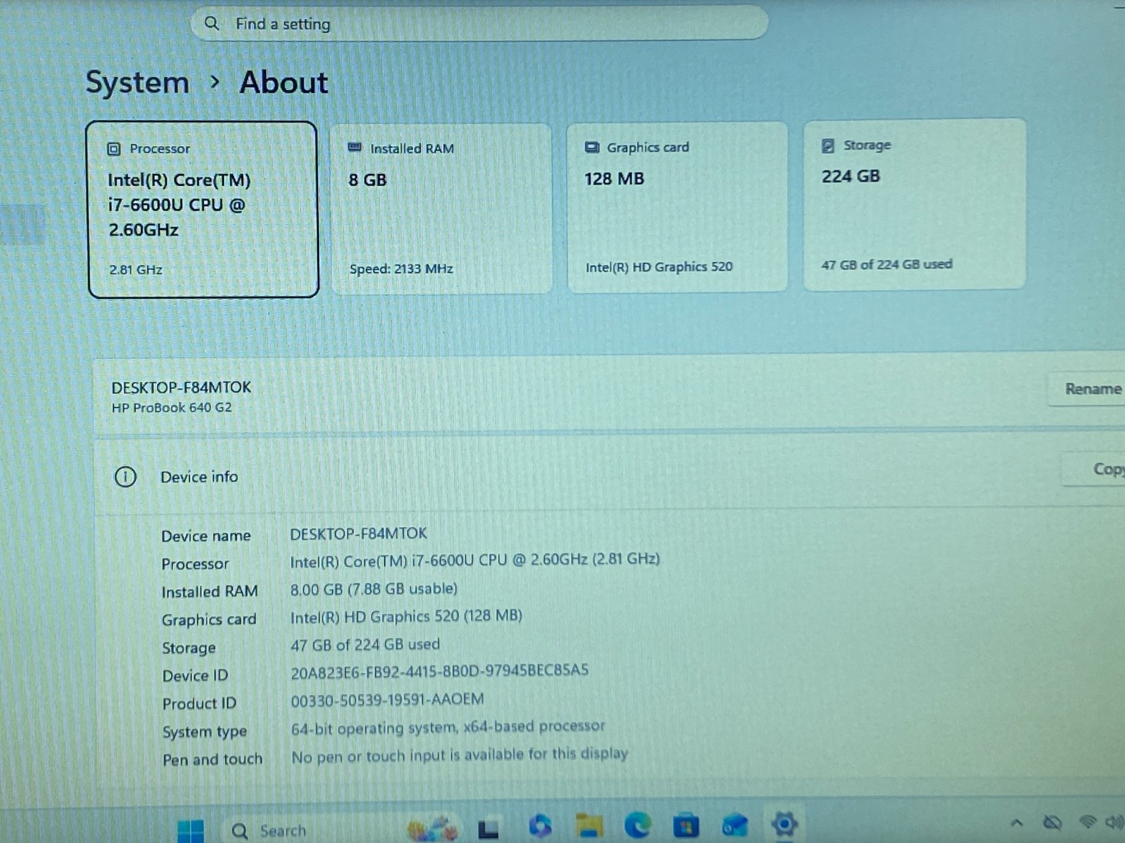 HP PROBOOK 640 G2 14″ i7 8GB RAM 240GB SSD WINDOWS 11 PRO+NEW BATTERY GRADE B+
