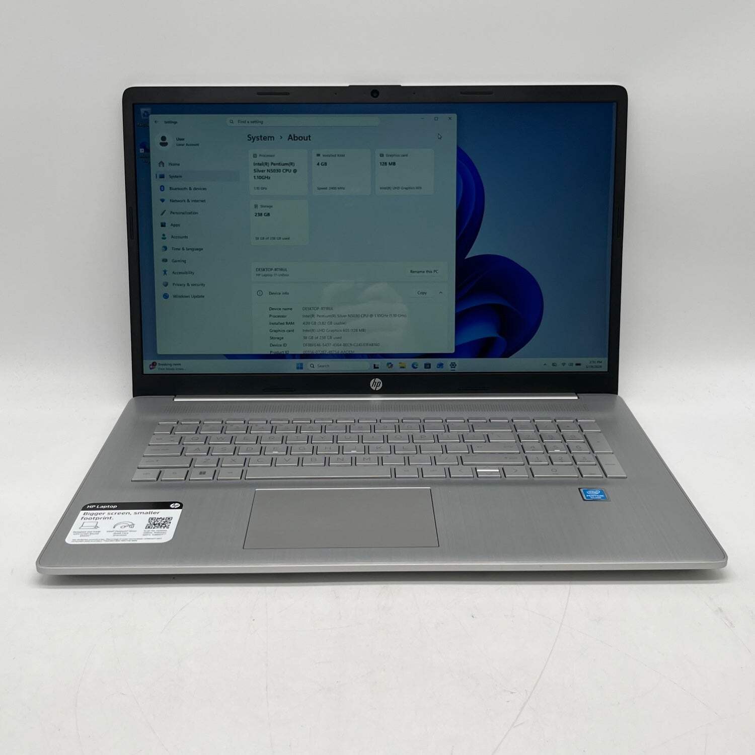 HP 17-cn0046nr LAPTOP 17.3″ Pentium Silver N5030 1..1 4GB RAM 256GB SSD