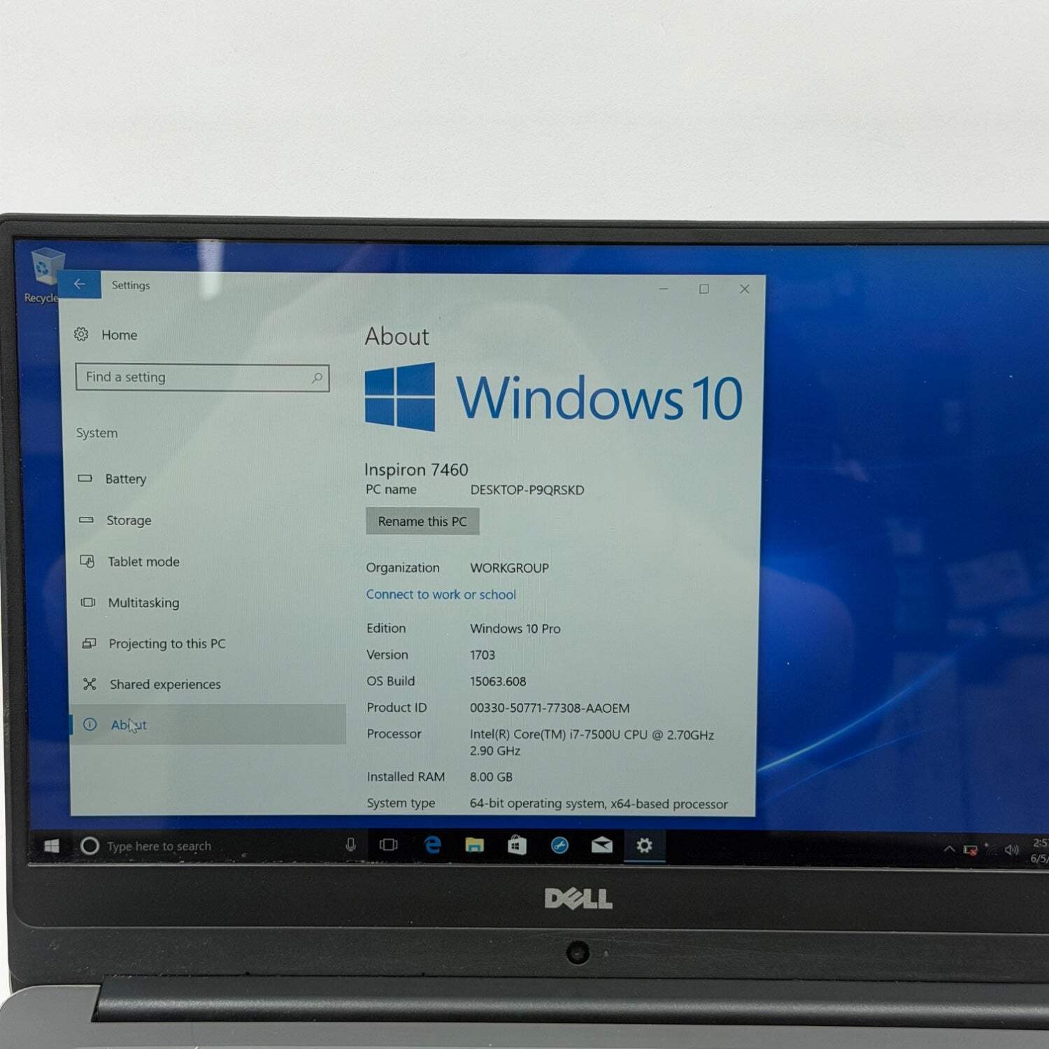 Broken Dell Inspiron 7460 14″ i7-7500U 2.7GHz 8GB RAM 256GB SSD Bad Batt