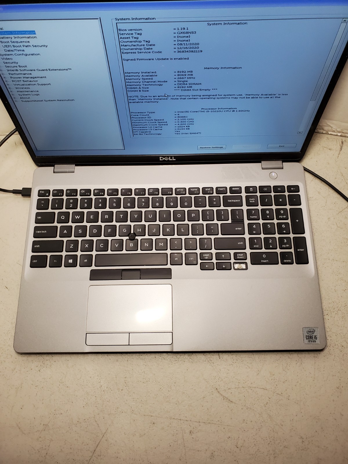 Dell Latitude 5510 15.6″ Laptop i5-10210U 8GB RAM No HDD/SSD/OS! READ! #69