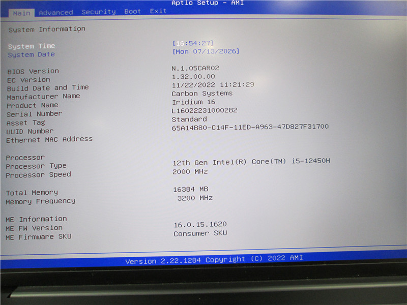 Carbon Systems Iridium 16 Laptop i5-12450H 16GB 256GB SSD Windows 11 COA Grade C