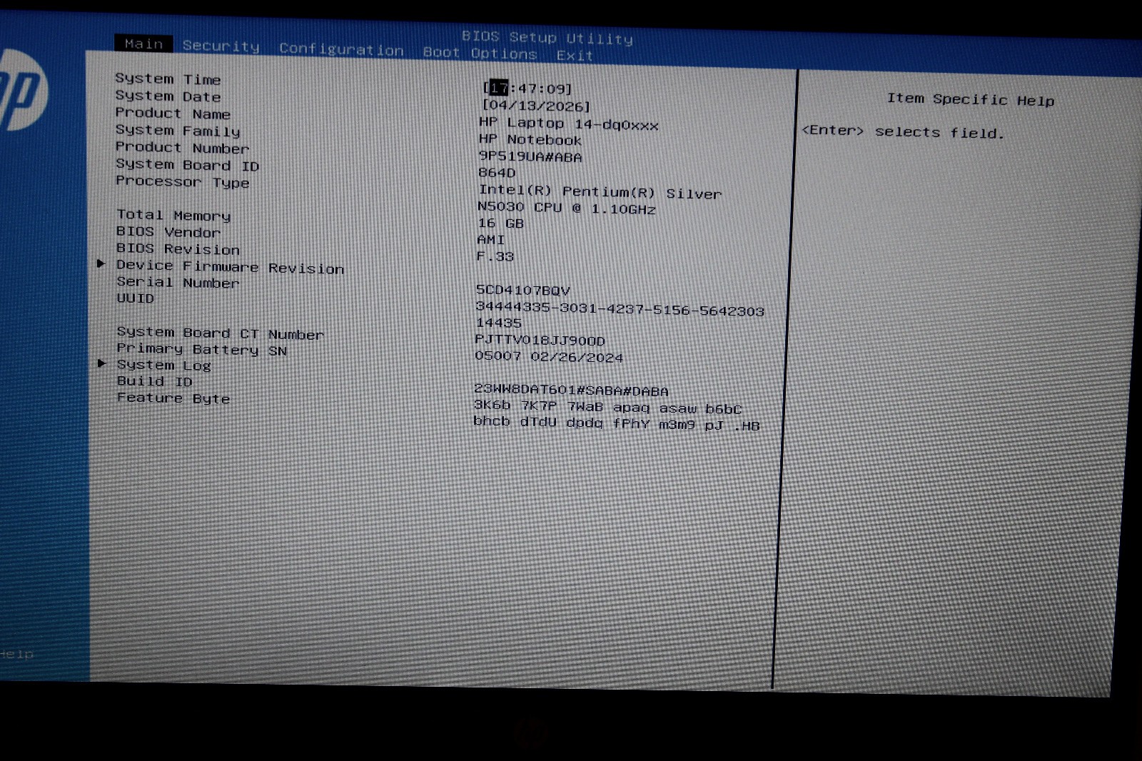 HP 14-dq0703dx _ Pentium Silver N5030 _ 16GB RAM _ 256GB SSD _ No OS