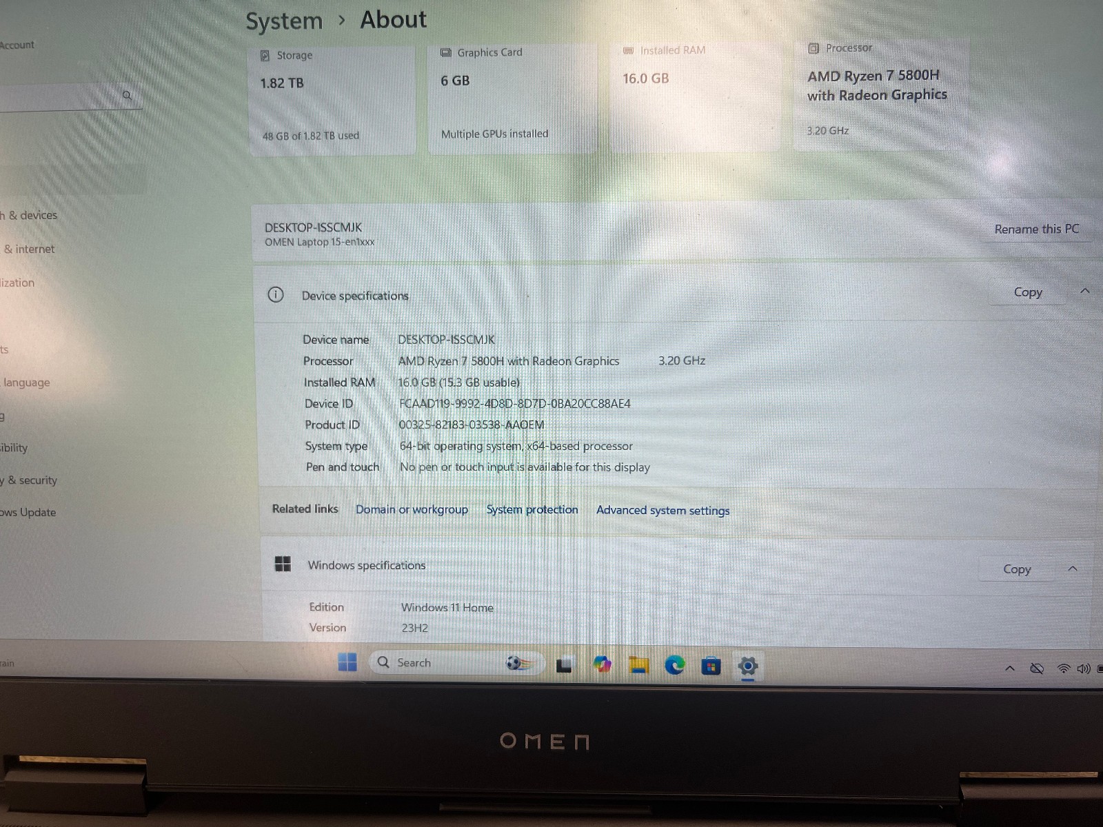 HP Omen AMD Ryzen 7 5800H 16GB/2TB RTX 3060