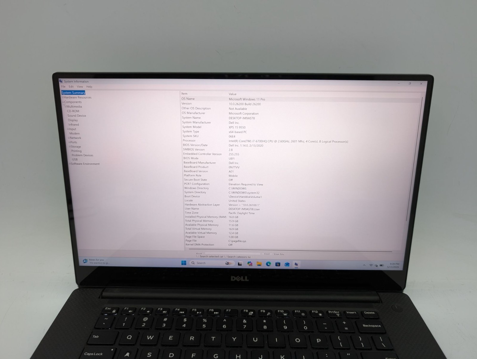 Dell XPS 15 9550 15.6″ Laptop i7-6700HQ 16GB RAM 512GB SSD Win11 Pro Parts