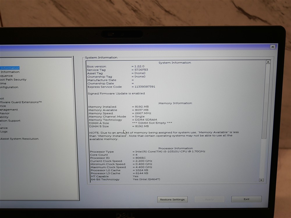 DELL LATITUDE 5410 14″ Laptop i5-10310U 1.7ghz 8GB RAM w/ GOOD BATTERY