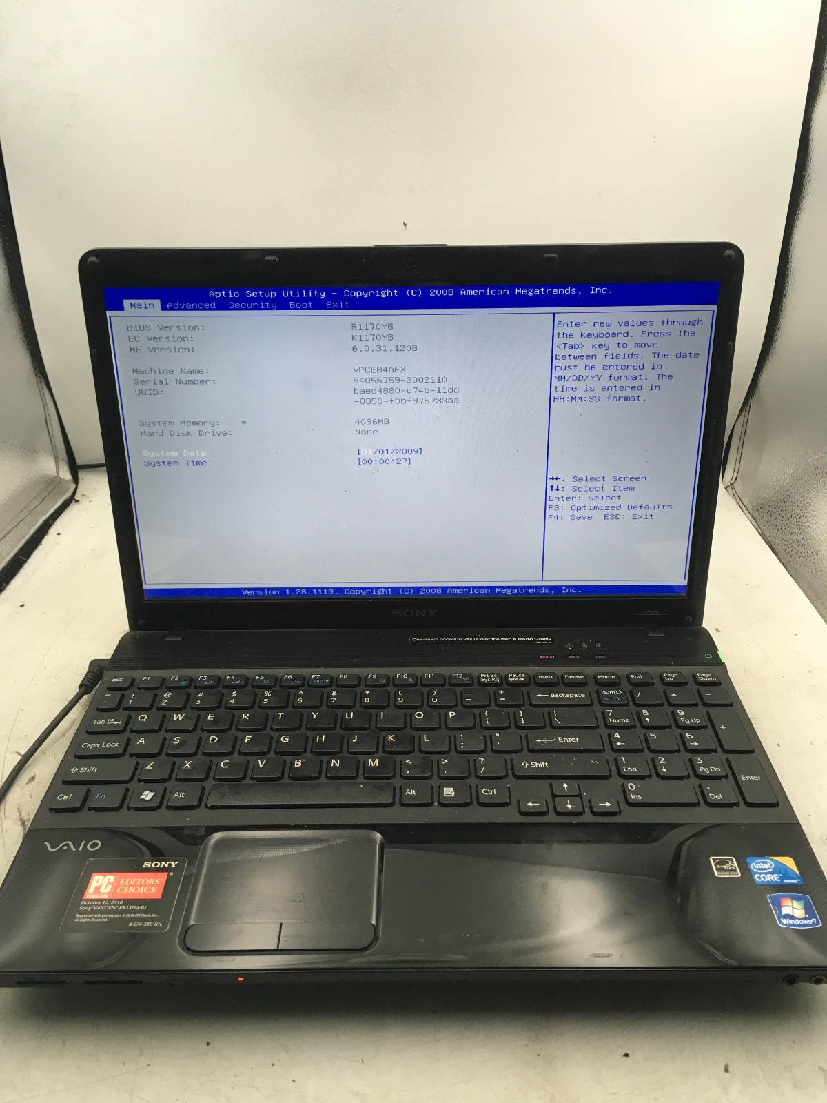 SONY VAIO PCG 71315L – BOOTS TO BIOS – INTEL I3 1ST GEN – 4GB RAM – 15″ -READ-BB