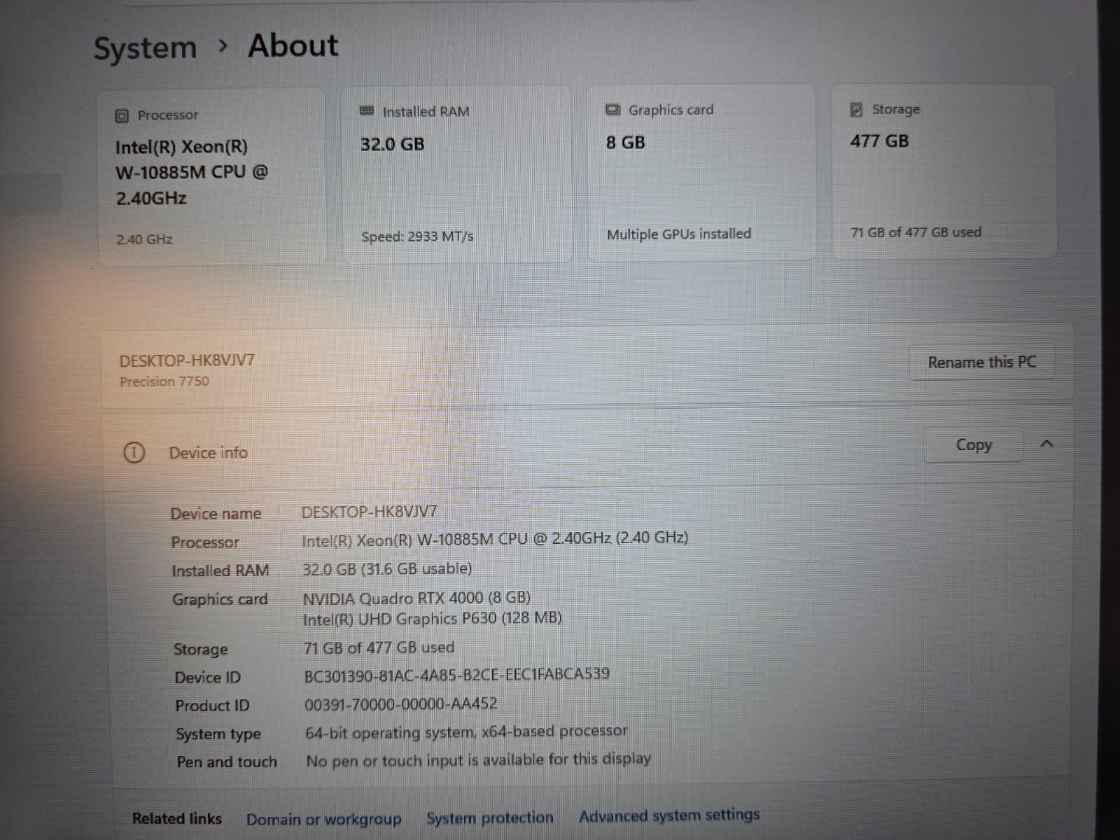 Dell Precision 7750 XEON W-10855M 17″ 2.4Ghz 32GB RAM 512GB SSD+Charger+Nvidia