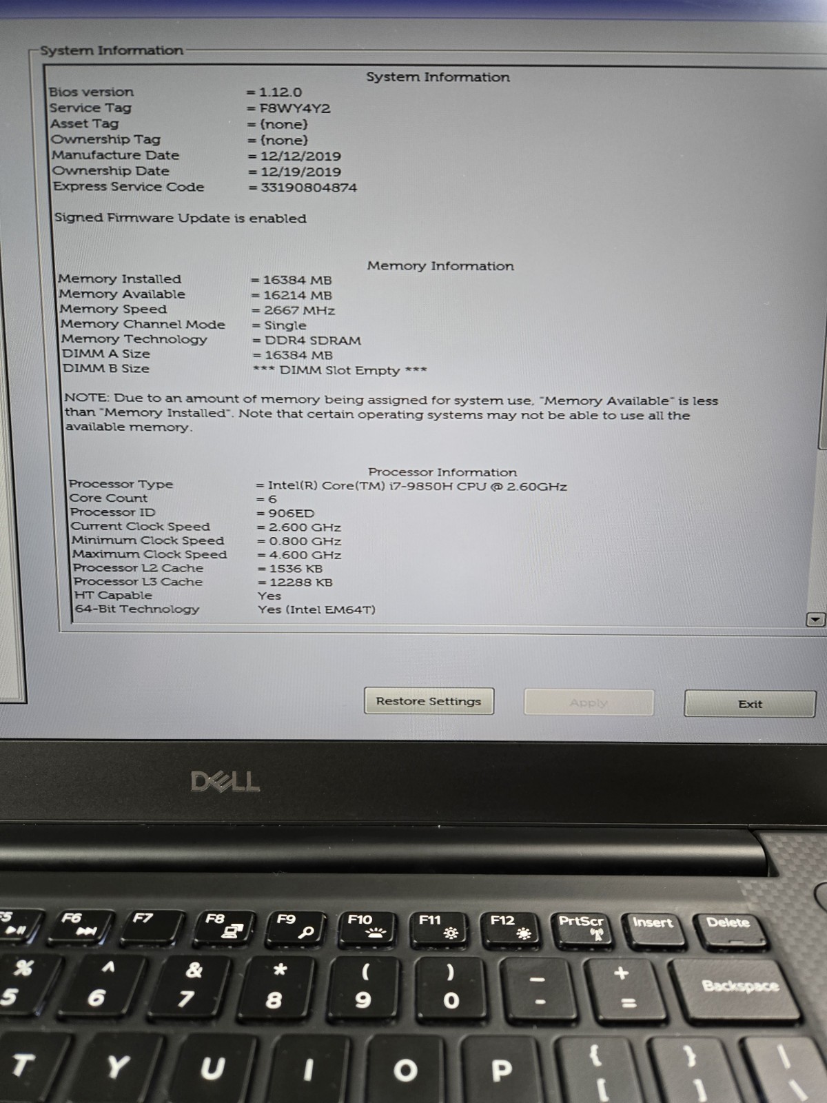 DELL Precision 5540 i7-9850H 2.6GHz 16Gb RAM 512Gb NVMe NVIDIA Quadro T2000