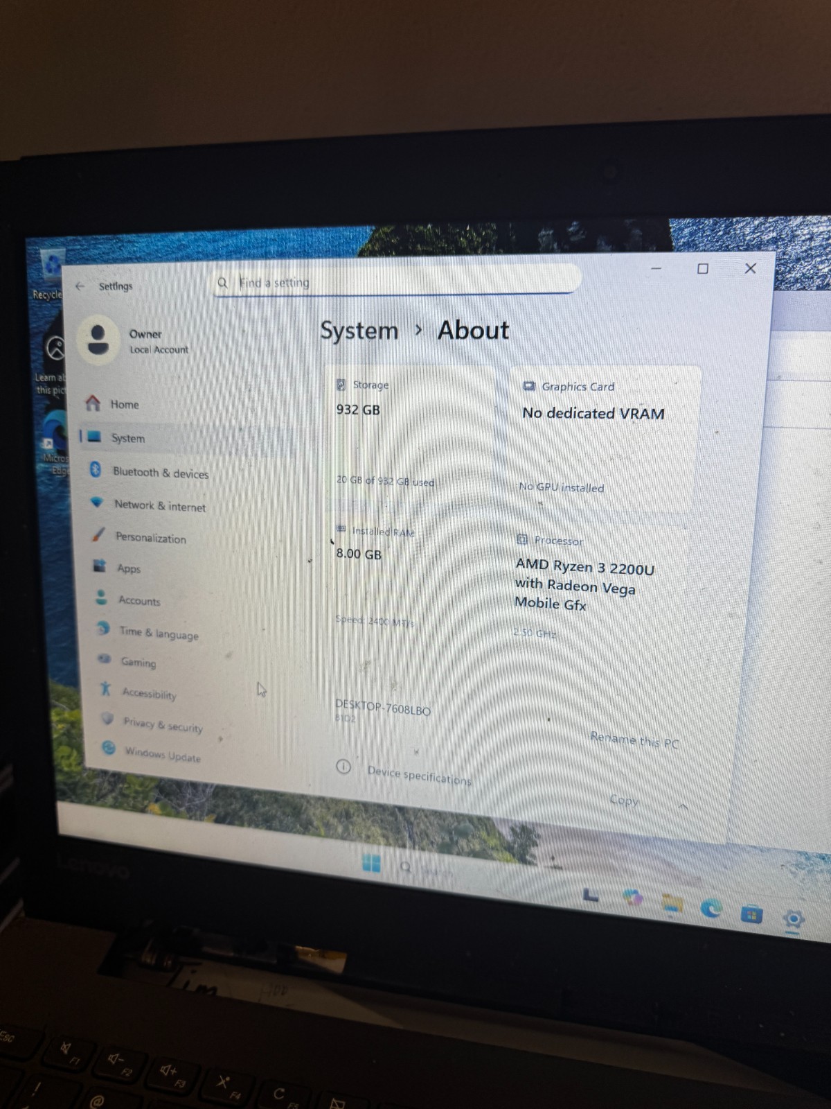 LENOVO IDEAPAD 330 Ryzen 3 2200U, 8GB RAM, 1TB SSD, Win11 *READ #6228