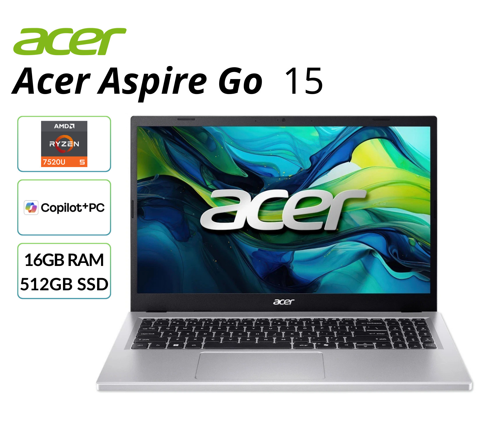 Acer Aspire Go 15 Laptop 15.6″ AMD Ryzen 5 16GB RAM 512GB SSD FHD AG15-21PT-R641