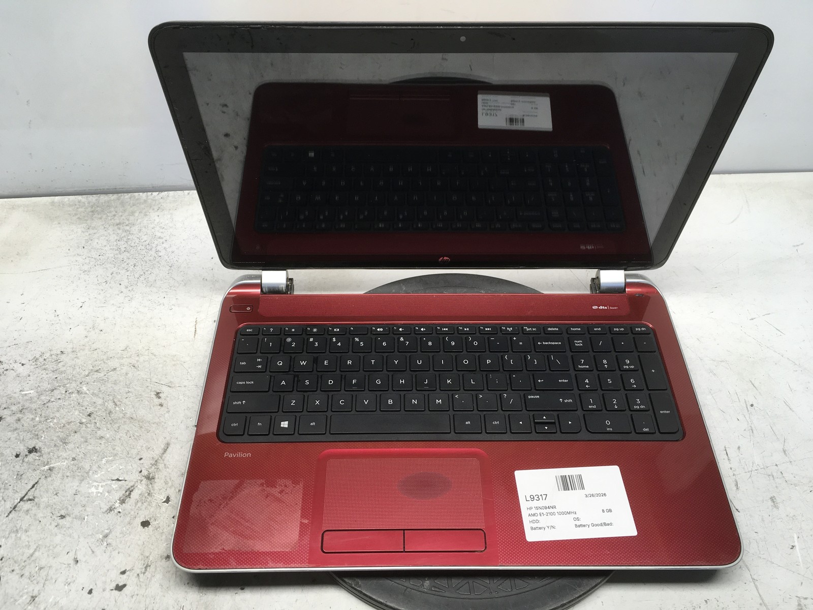 HP 15N094NR AMD E1-2100 1000MHz 8 GB NO HDD No Batt