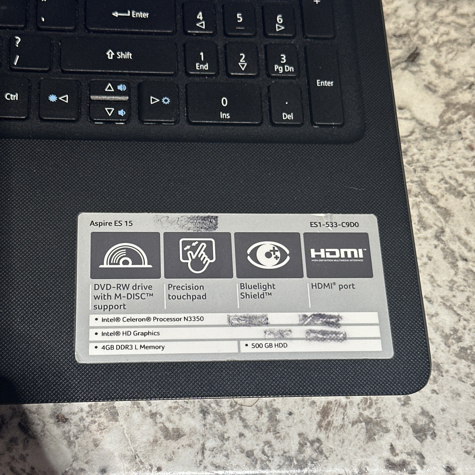 Acer Aspire ES1-533 15.6 Laptop Celeron N3350 4GB 500GB HD Windows 10