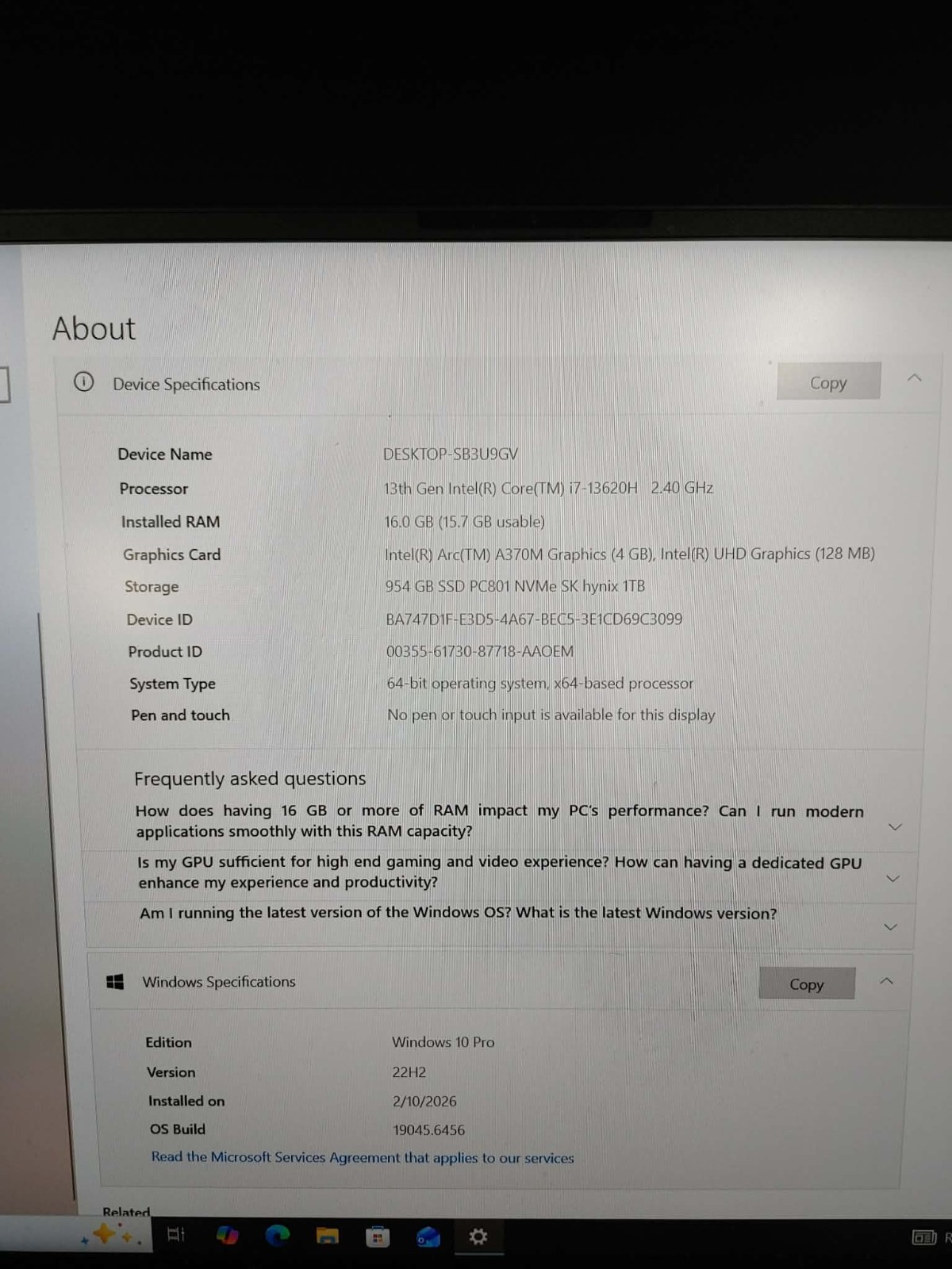 Dell XPS 8W3TM i7-13620H 2.40Hz 16GB DDR5 RAM 1TB SSD ARC A370M 4GB 15.6″ FHD+
