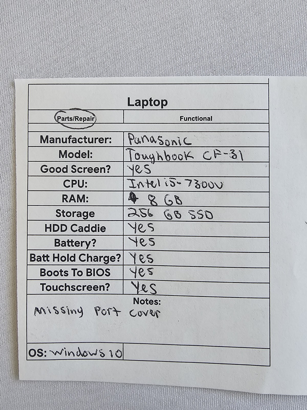 Panasonic ToughBook CF-31 Laptop – Intel i5-7300u 8GB RAM 256GB SSD Win 10 READ