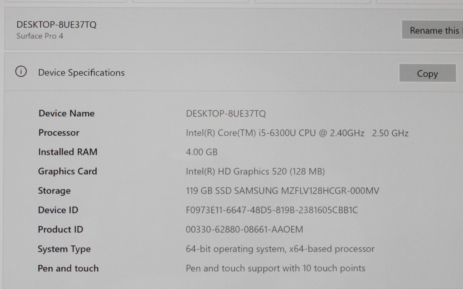 Microsoft 12.3″ Surface Pro 4 1724 4GB RAM 2.4GHz i5-6300U 128GB SSD; 6175401