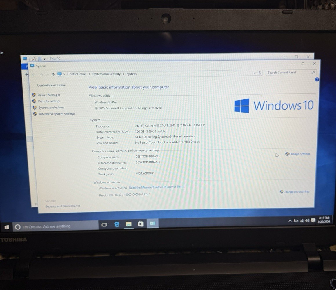 No Battey! Toshiba Satellite C55-B5300 15.6″ 500GB Intel N2840 2.58GHz 4GB DVDRW