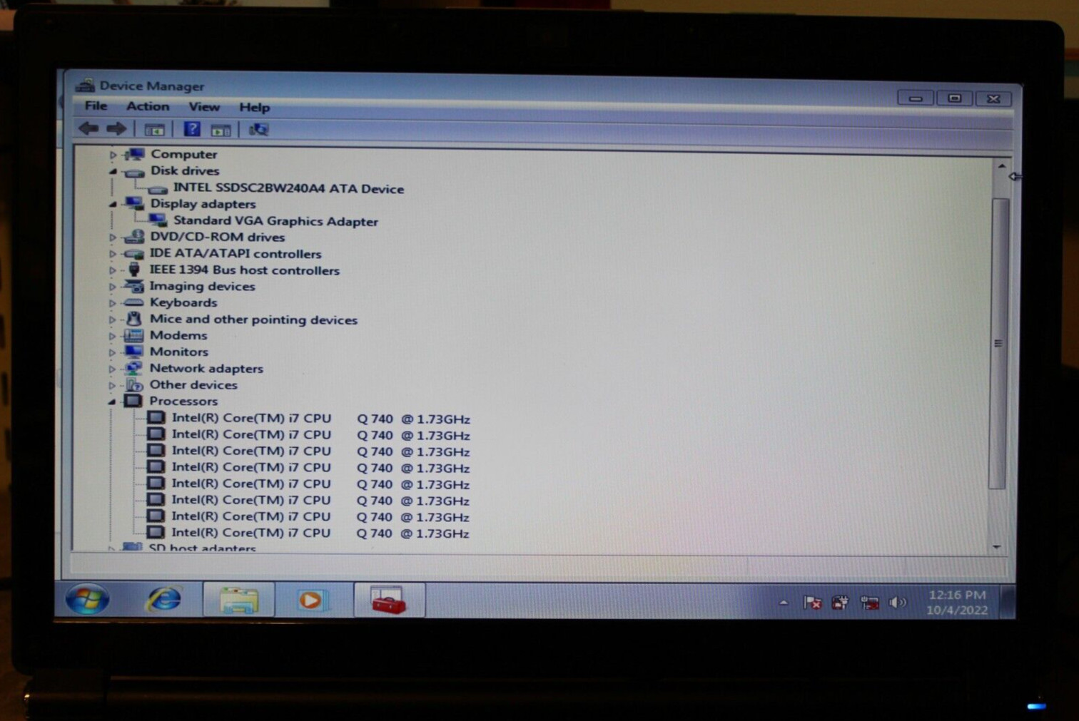 CLEVO W86CU For Parts Booted Windows 240GB SSD Wiped 4GB Ram i7-Q740@1.73GHz CPU