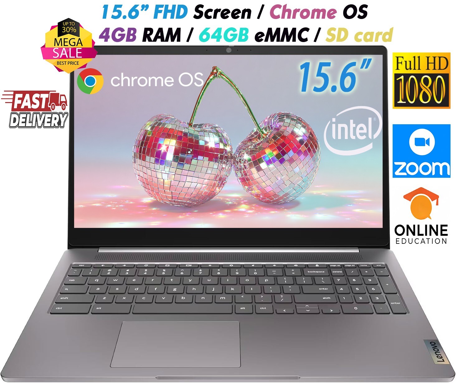 Lenovo Chromebook 15.6″ FHD Intel N4500 4GB RAM 64GB eMMC – Up to 256GB SD Card