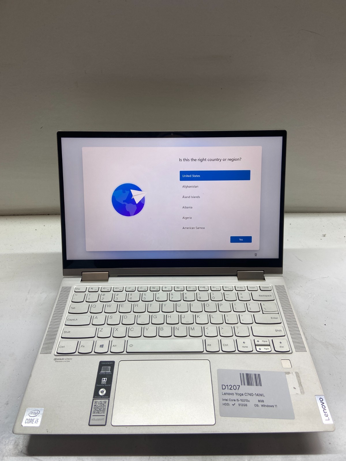 Lenovo Yoga C740-14iML Intel Core i5-10210u 1.6GHz 8GB 512GB SSD Windows 11
