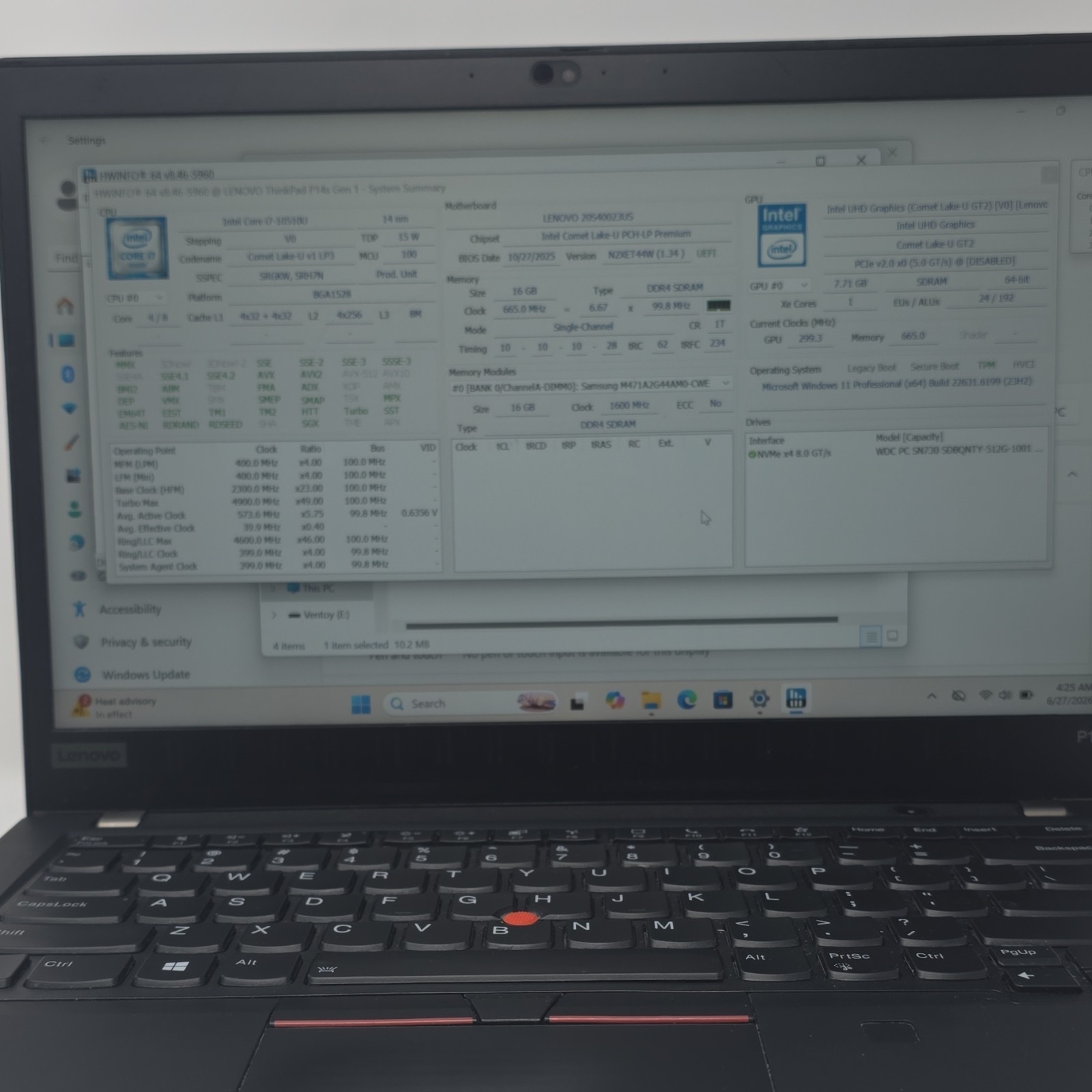 Lenovo ThinkPad P14s Gen 1 14in FHD i7-10510U 16GB 477GB SSD W11 Pro
