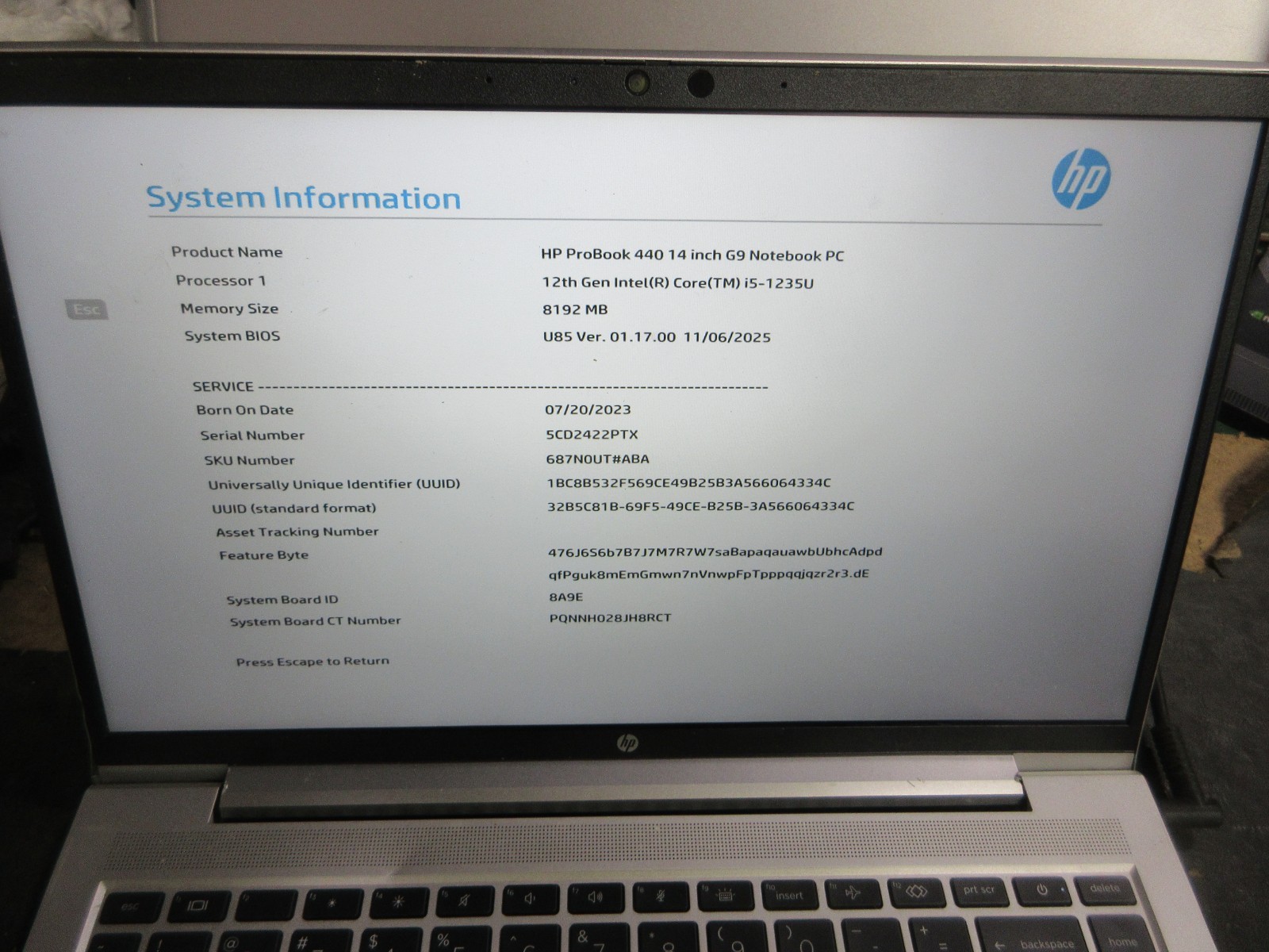 HP PROBOOK 440 G9 14″ FHD i5-1235U 1.30GHz 8GB RAM 256GB SSD GD BATT NO OS