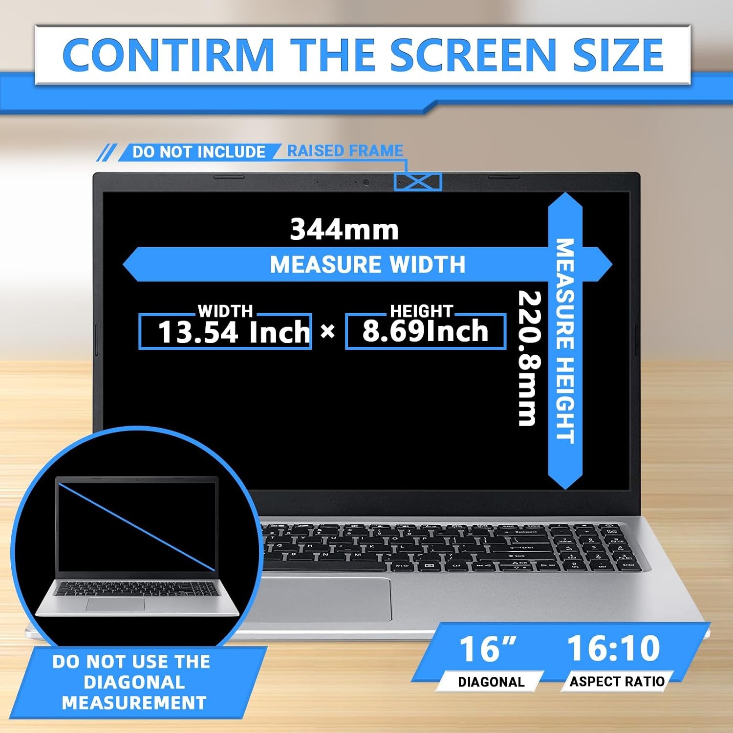 Magnetic Laptop Privacy Screen 16 Inch 16:10 for HP Dell Acer Asus Samsung Lenov