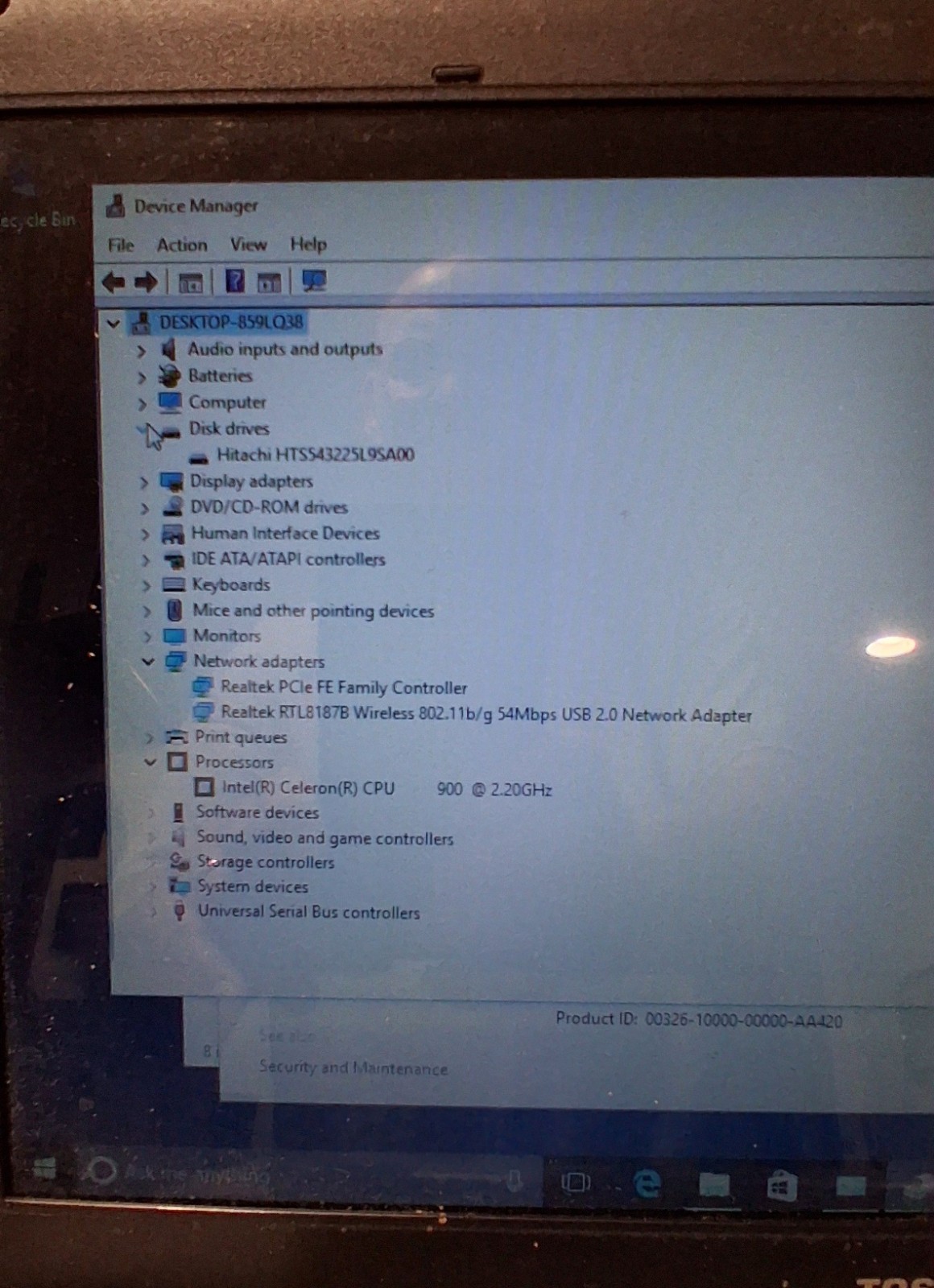 Toshiba Satellite L455-S5975 Celeron 900 2.2GHz 4 GB ram / 250GB HDD win 10home