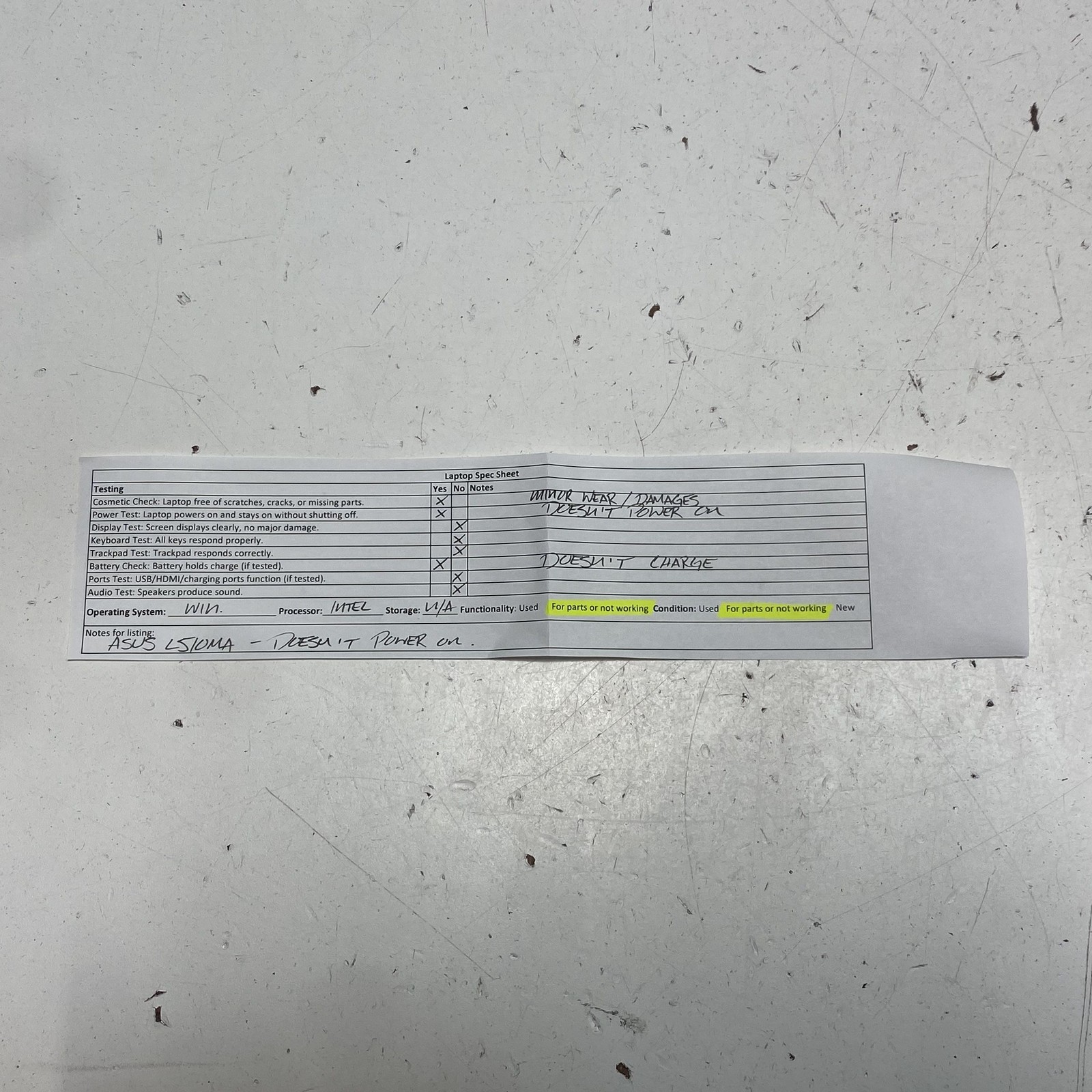 ASUS L510MA-WS21 2023 15.6″ Laptop Intel Pentium Silver For Parts or Repair