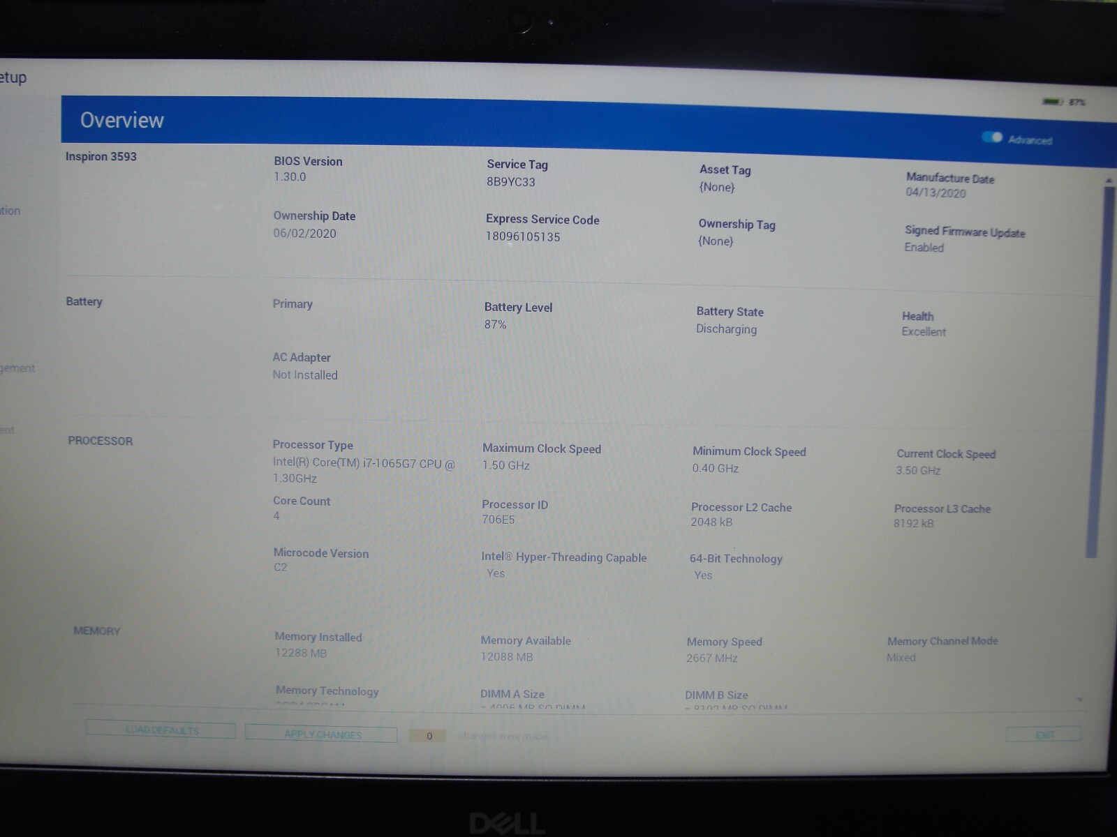 Dell Inspiron 3593 15.6” TOUCH FHD Core i7-1065G7 1.3GHz 12GB 1TB HDD + Charger