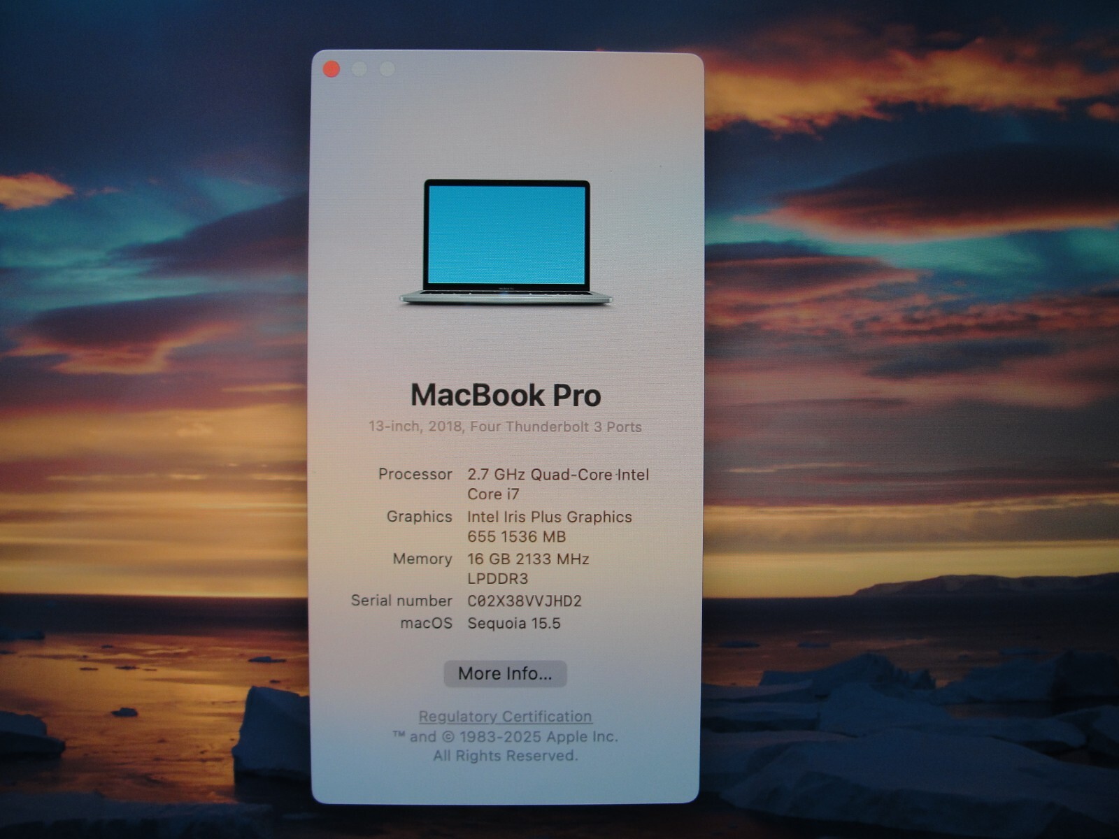 Apple Macbook Pro A1989(2018)/MR9Q2LL/A 13”Retina i7-8559U 2.7GHz 16GB 256GB SSD