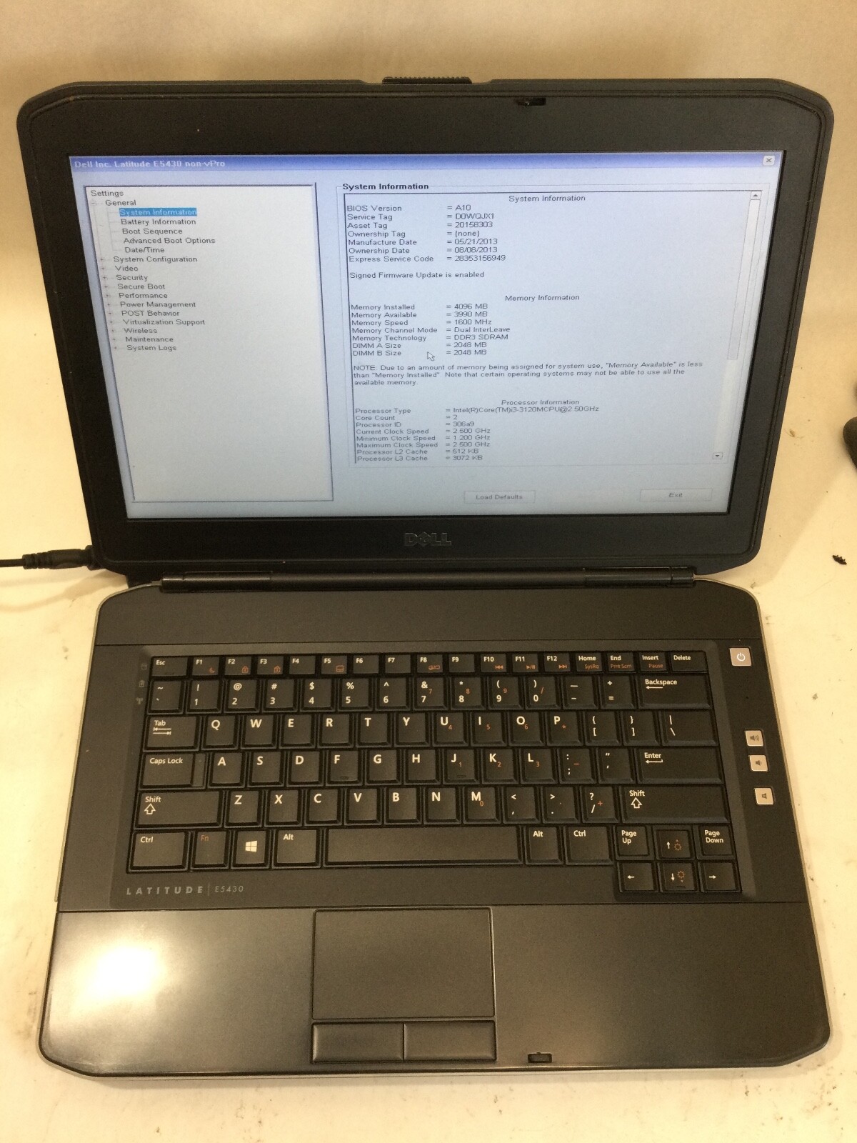 DELL LATITUDE E5430 – BOOTS TO BIOS – INTEL I3 3120 – 4GB RAM – READ DESCRIP -BB