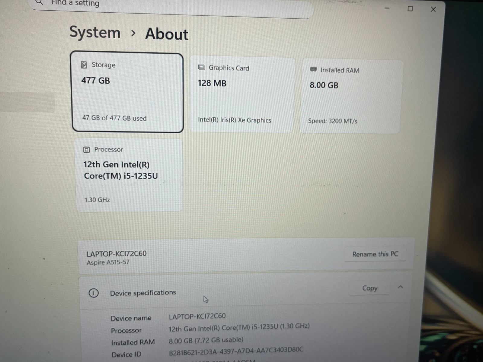 Acer Aspire 5 A515-57-52YQ 15.6 FHD Core i5-1235U 8GB RAM 512GB SSD Win-11