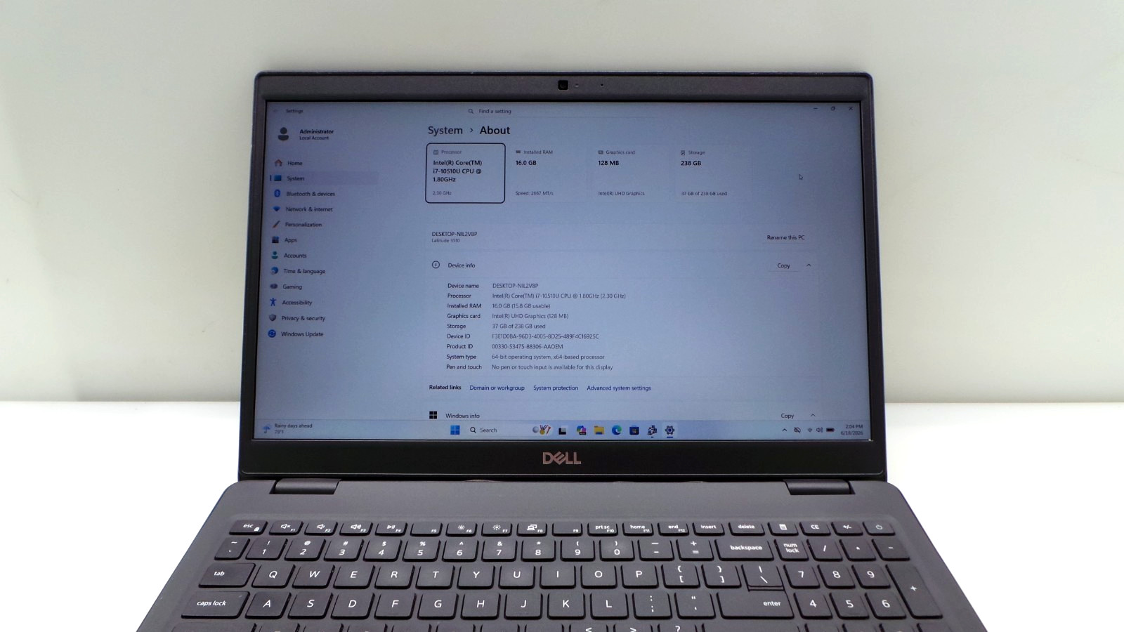 Dell Latitude 3510 15.6″ | i7-10510U 1.80GHz | 16GB RAM 256GB NVMe | WIN 11 PRO
