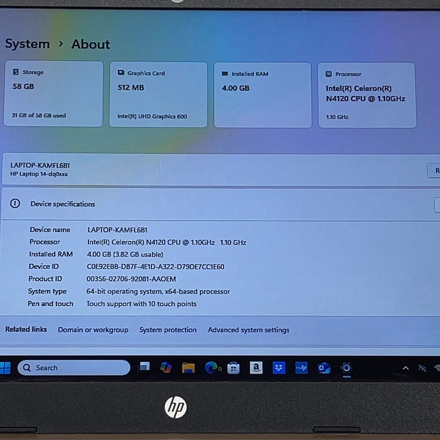 HP Laptop 14-DQ0XXX 14″ Celeron N4120 1.1GHz 4GB RAM 64GB