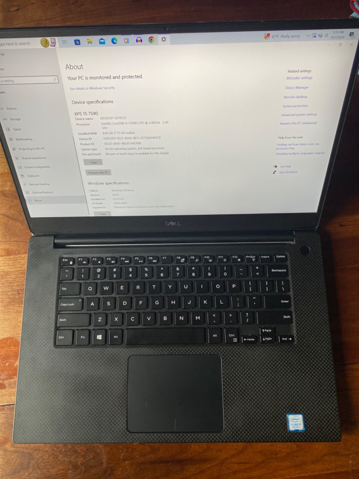 Dell XPS 15 7590 Intel Core i5-9300H 8GB RAM, 256GB SSD, WIN 10 HOME