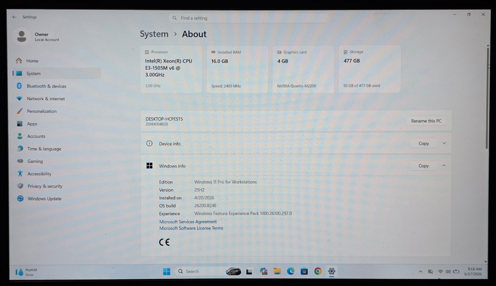 Lenovo P51 Xeon E3-1505M v6@3Ghz 16GB RAM 512GB NVMe WIN 11 PRO – NO CHARGER
