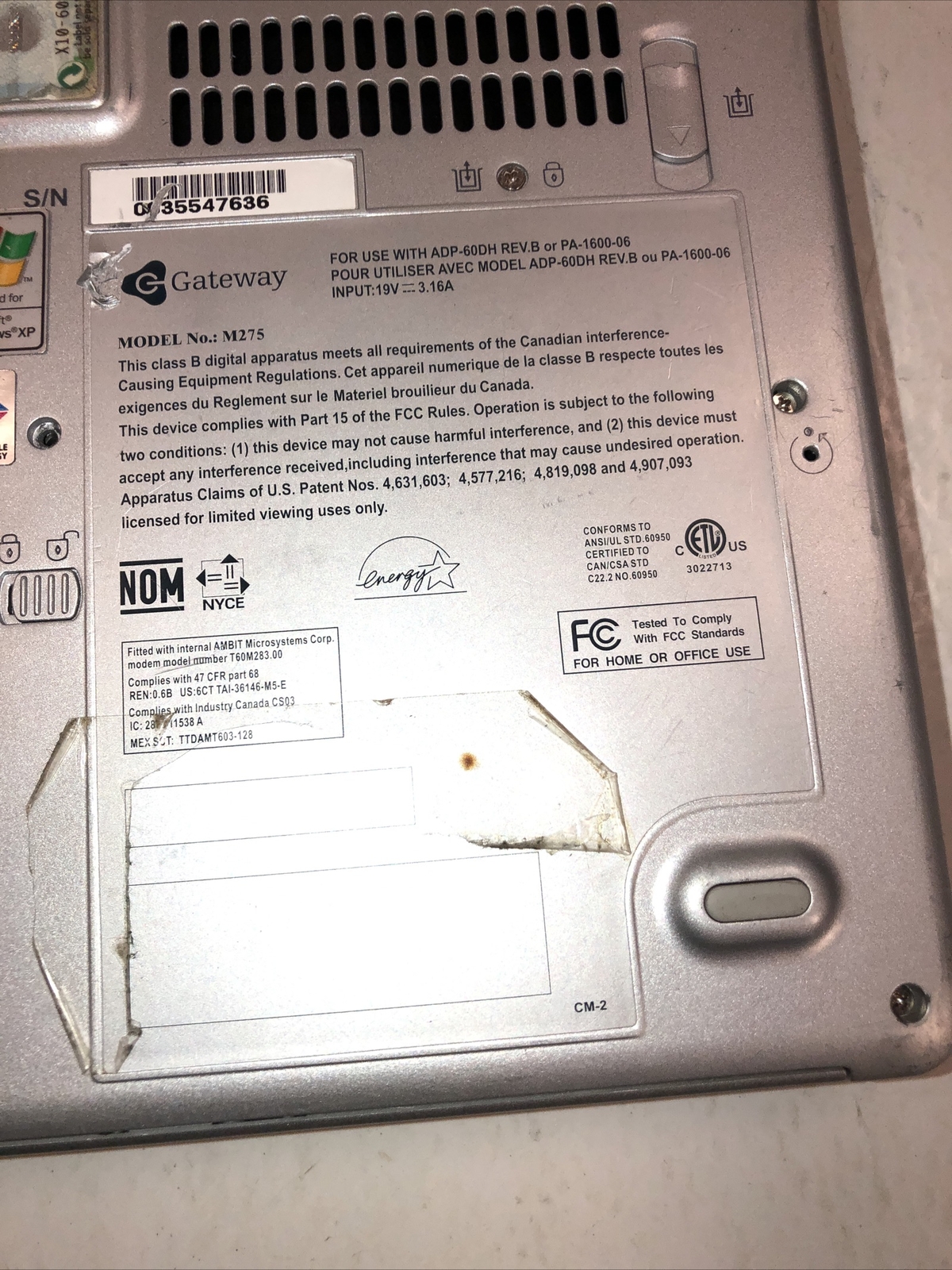 Gateway M275 Folding Tablet Laptop Not Able To Test. – For Parts Only