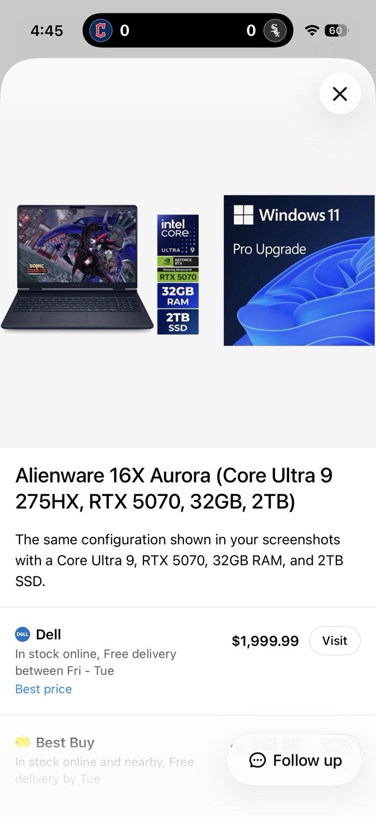 Alienware 16X Aurora Gaming Laptop Intel Core Ultra 9 275HX 32GB 2TB SSD RTX5070