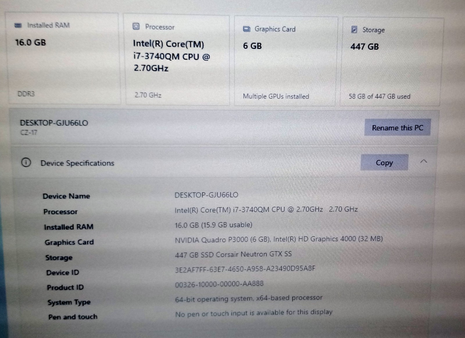 MSI GT70 Ibuypower CZ-17 laptop I7-3740qm 2.7-3.7Ghz 16GB 480GB P3000 AX200