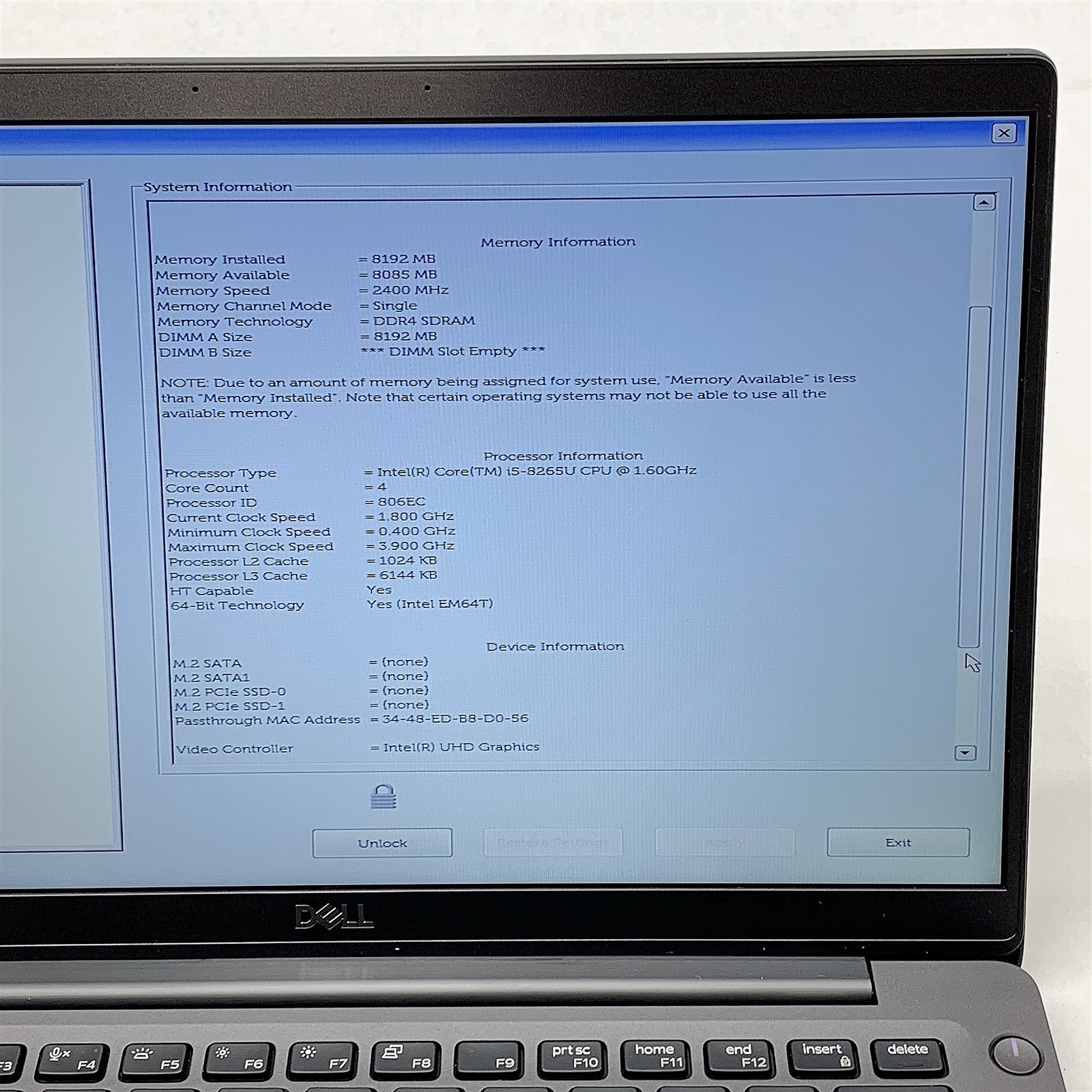 Dell Latitude 7400 Laptop Intel i5 8265U 1.60GHZ 14″ FHD 8GB NO HDD BIOS LOCKED