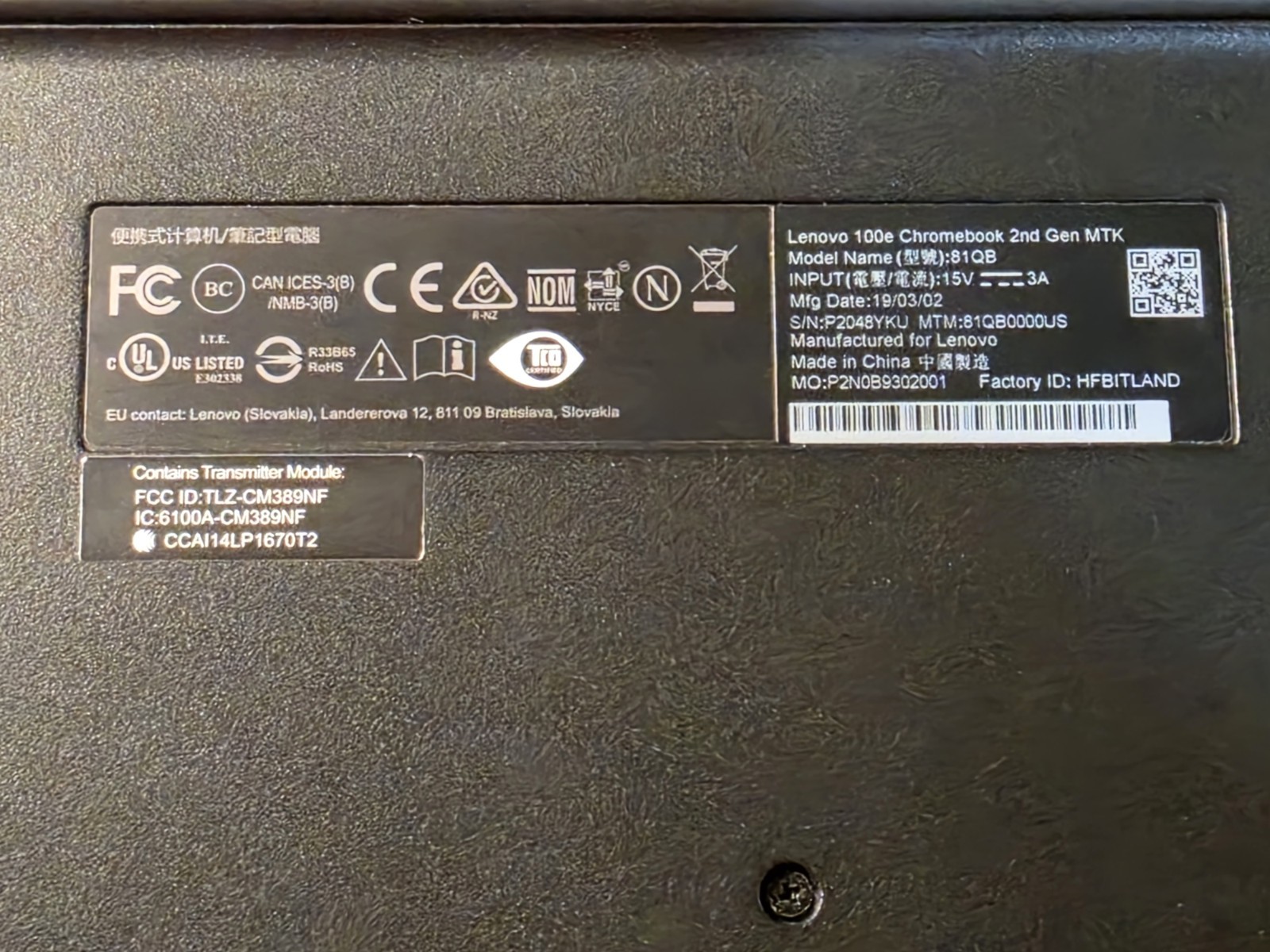 Lenovo 100e Chromebook 2nd Gen 81MA 11.6″ Intel N4020 4GB 32GB ChromeOS Laptop