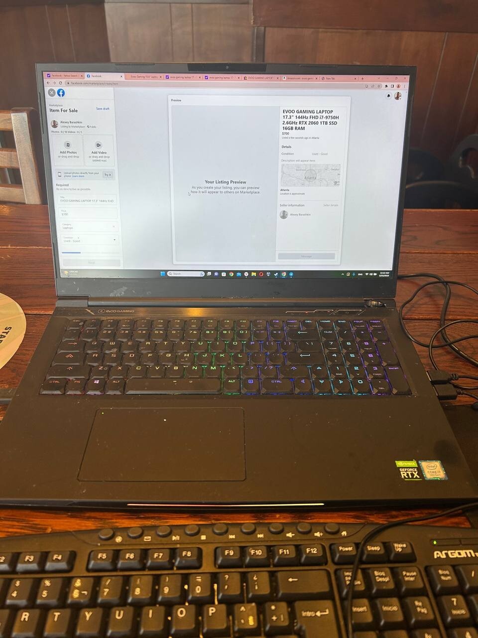 EVOO GAMING LAPTOP 17.3″ 144Hz FHD i7-9750H 2.6GHz RTX 2060 1 TB SSD 16GB RAM
