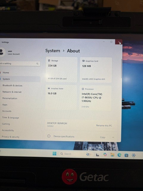 Getac S410 14″ i7-8650U 1.9GHz 16GB RAM 256 SSD Laptop