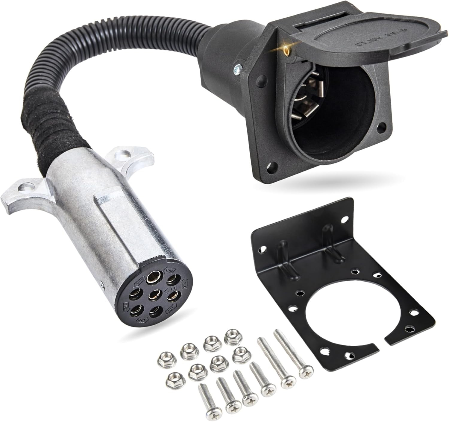 7 Pin round to 7 Pin Flat Adapter for Tractor Towing, 7 Pole round to 7 Way RV B