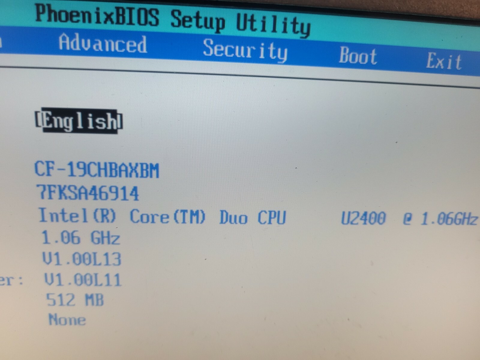 Panasonic Toughbook CF-19 BT/YFI /NOTOUCH(250GB,*Core Duo,*1.06GHz*2.5GB)*WIN 7