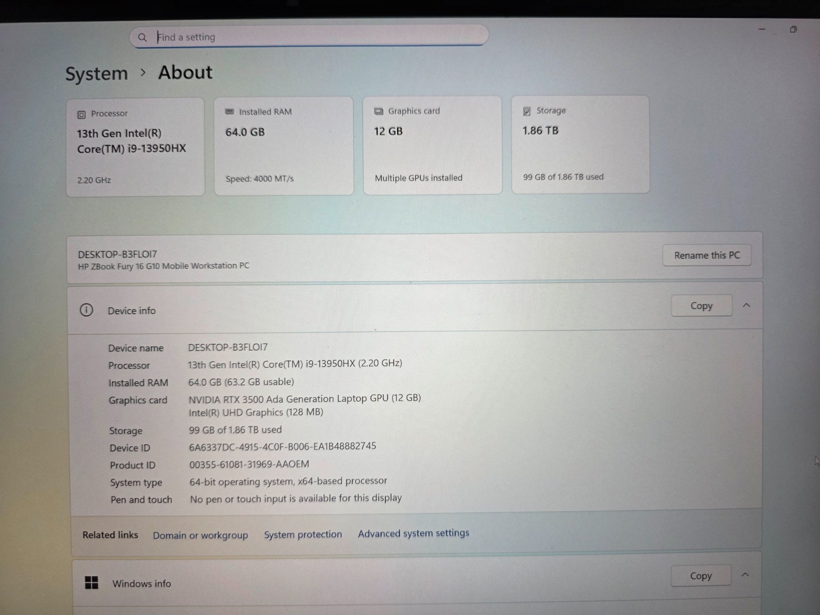 HP ZBook Fury 16 G10 Intel Core i9-13950HX 64GB RAM 2TB SSD RTX 3500 WUXGA – 4K