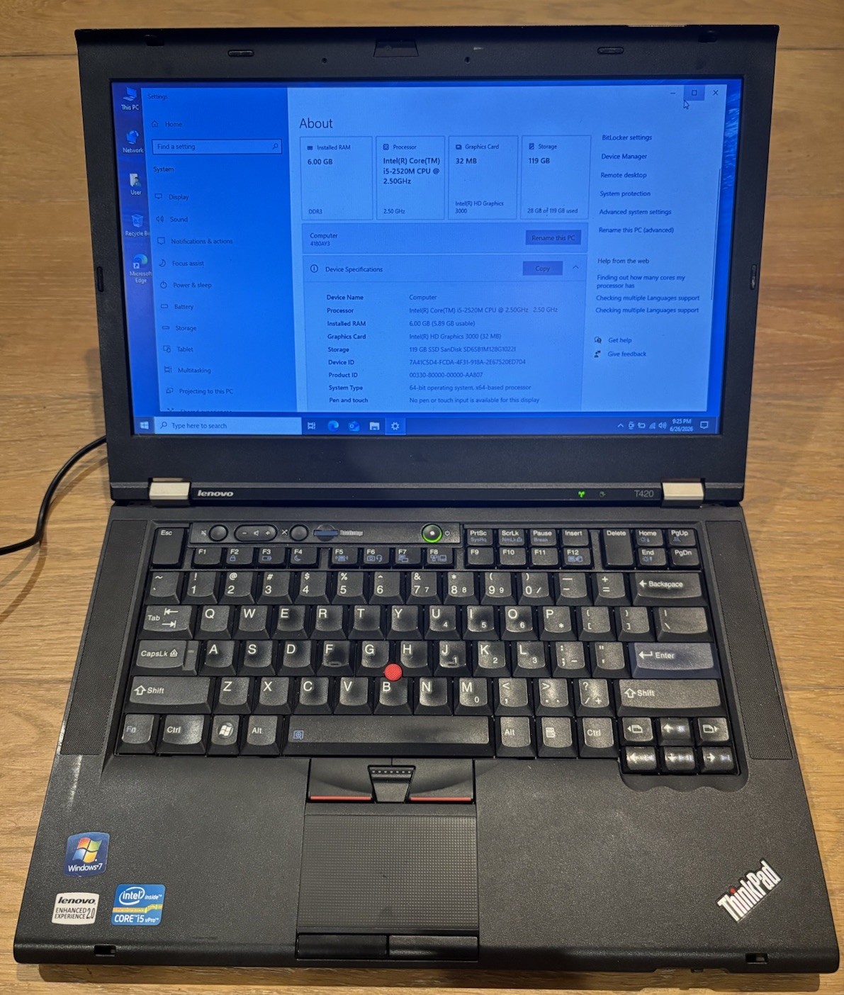 Lenovo Thinkpad T420 i5-2520M 6GB RAM 128GB SSD Windows 10 Pro Office 2010 +Dock