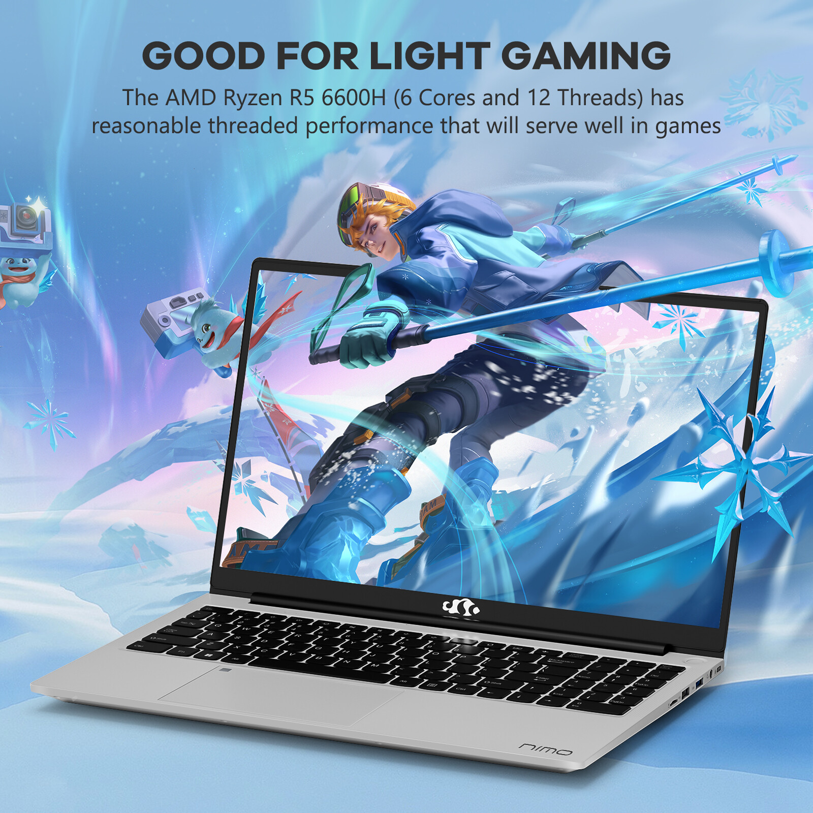 NIMO 15.6 Gaming Laptop AMD Ryzen 5 6600H 6-Cores 16GB DDR5 RAM 1TB SSD 4.5GHz